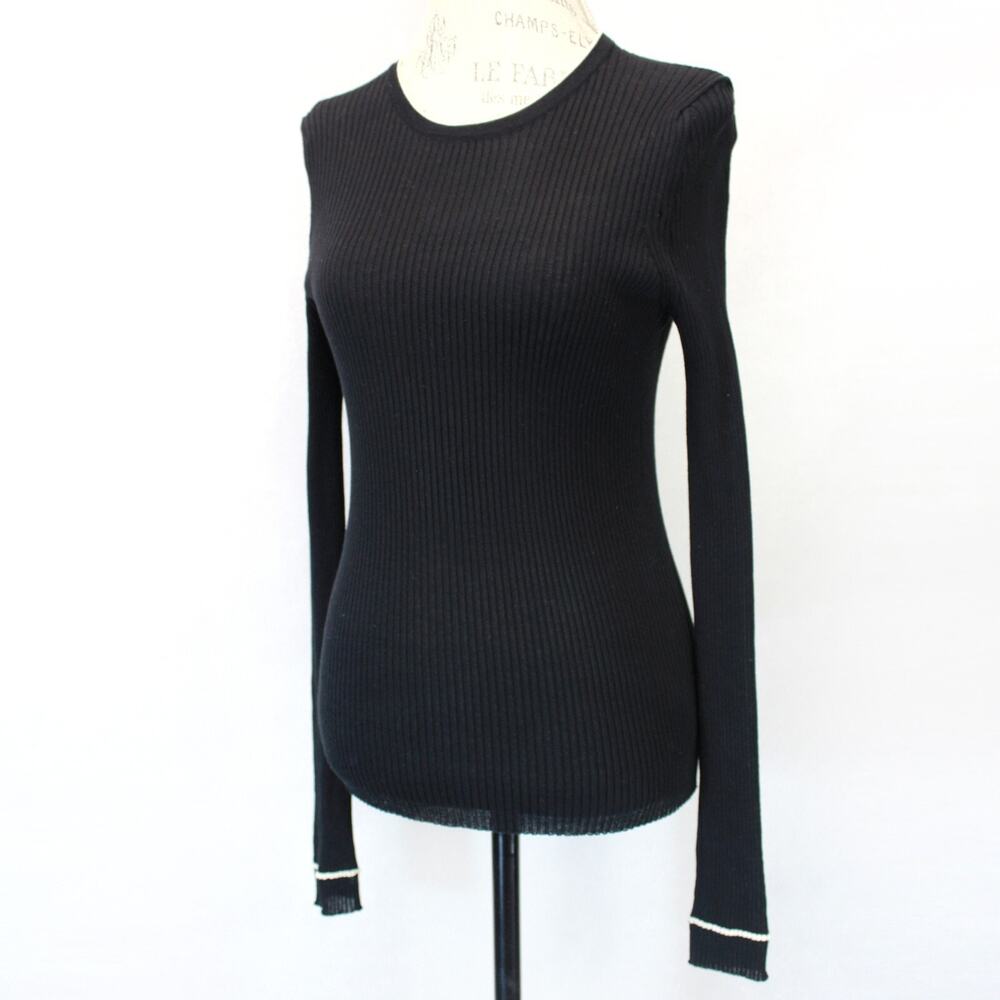 Les Copains Black Ribbed knit cotton/viscose shirt top size 46 Large XL Italy